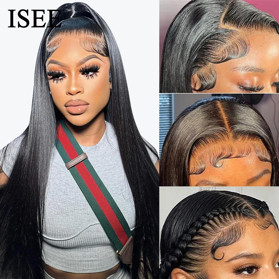 ISEE Hair 360 Glueless Wig Human Hair Ready To Wear Straight Glueless Preplucked Wear And Go Wigs HD full Lace Front Wigs PreCut