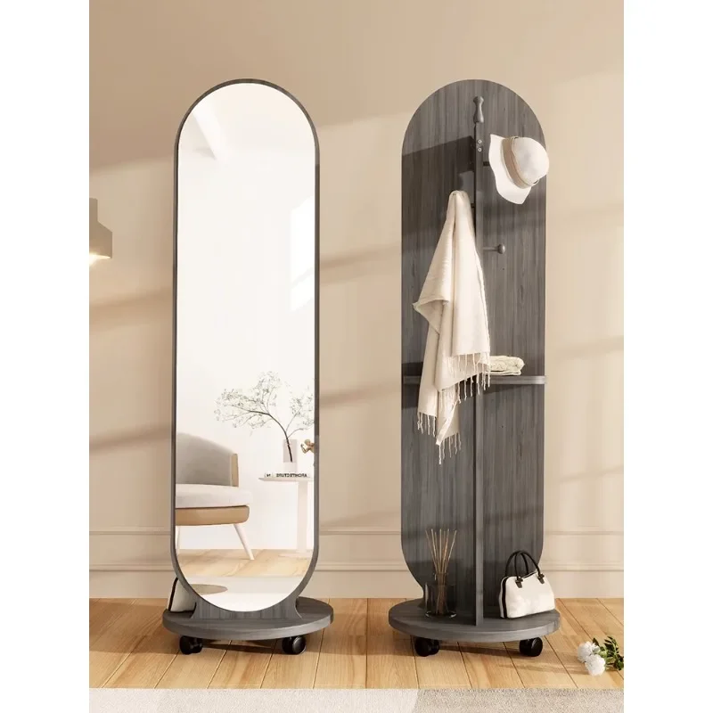 French swivel full-body floor-to-ceiling mirror, bedroom cloak integrated movable clothes hanger, multi-functional dressing mirr