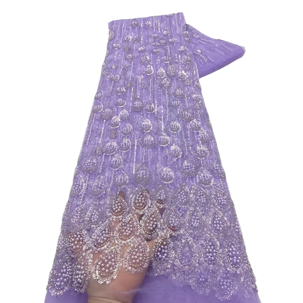

Hot Sale African lace Fabric with beaded high Quality French ZH-14064225 Tulle Lace For Bridal Wedding