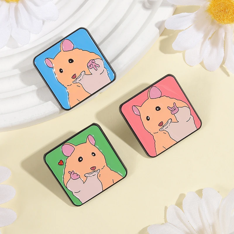 Hamster Taking Photos Enamel Pins Custom Cute And Adorable Brooches Lapel Badges Clothes Animal Jewelry Gift for Kids Friends