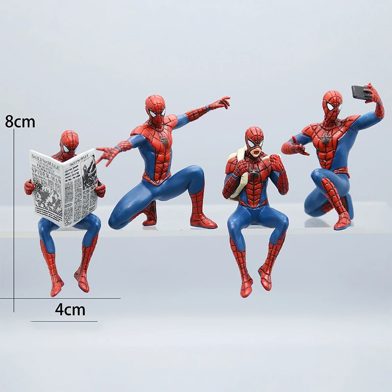 Mini figurines Spider-Man, 4 pièces, décoration de bureau, jouet de bureau d'ordinateur, décor d'entrée suspendu, ornement de voiture, jouet Spiderman, cadeau