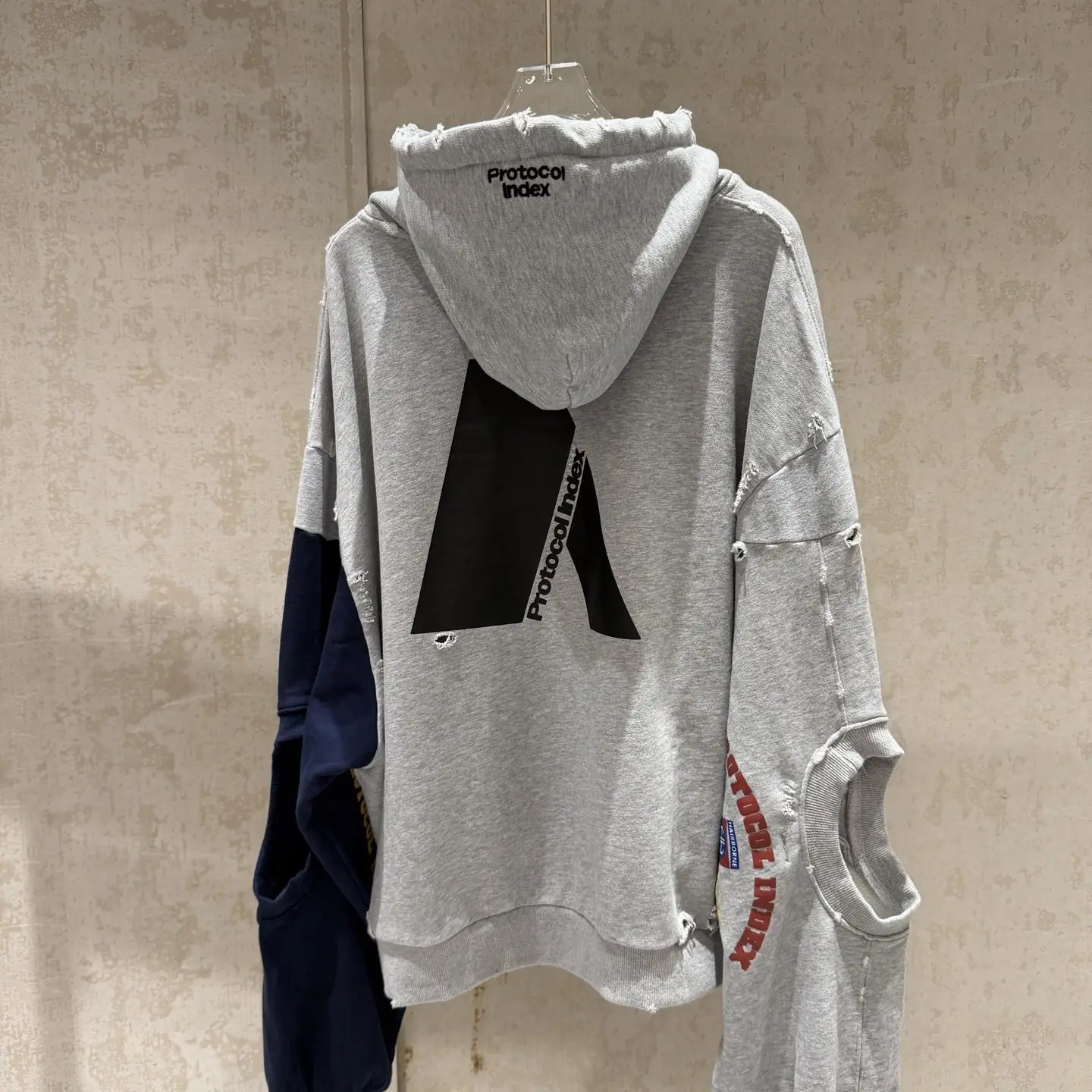 Protocol Index Project G/R distressed splicing zip hooded sweatshirt