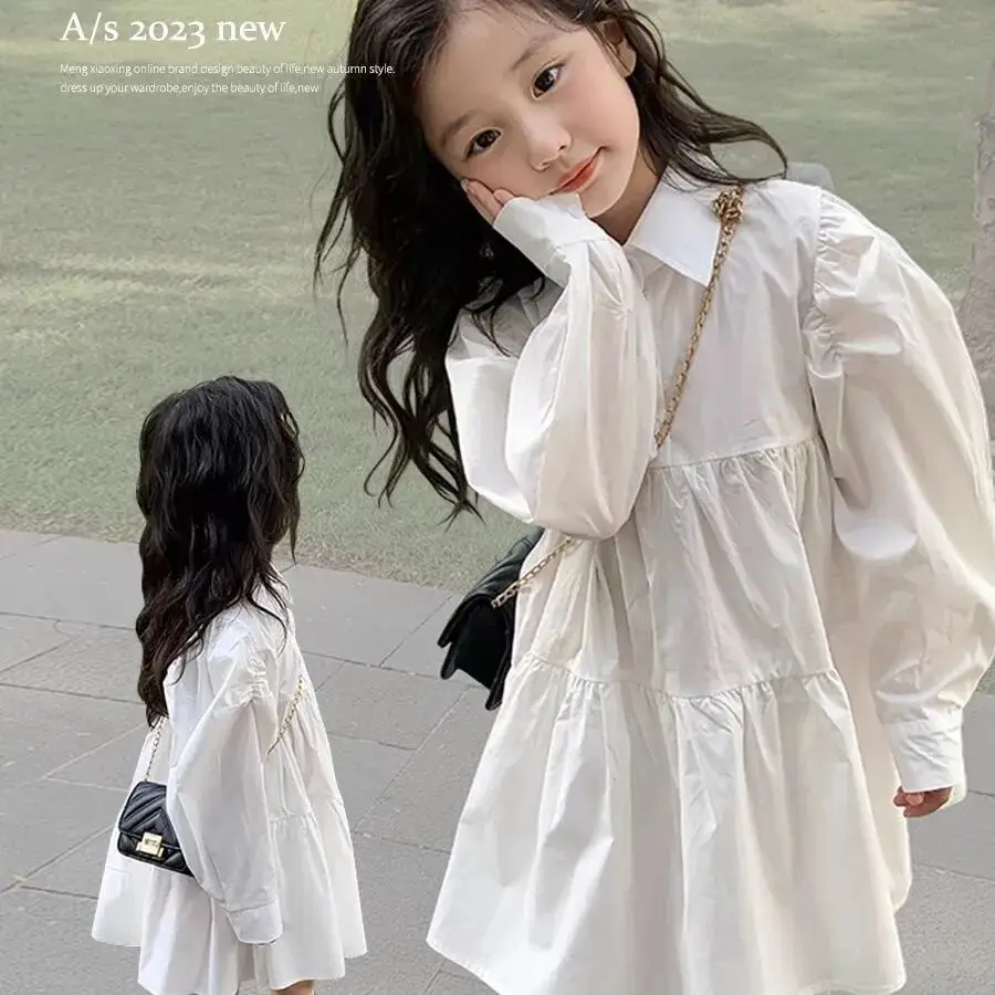 Girls\' Dress Spring and Autumn 2024 New Children\'s Korean Edition White Shirt Dress Children\'s Baby Spring Dress Princess Dress