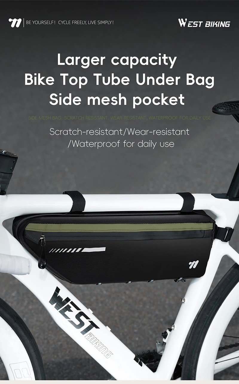WEST BIKING 2,6L Fahrrad-Oberrohrtasche Große Kapazität Kratzfest Wasserdicht Fahrradrahmentasche MTB Rennrad Zubehör – Detail 1