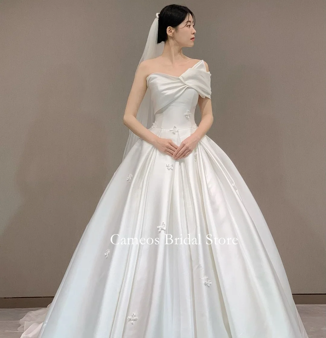 

SONDR Korea A-Line White Wedding Dress Custom Made Satin Bride Dresse Strapless Lace-up Bow with 웨딩드레스 Wedding Gown Bridal