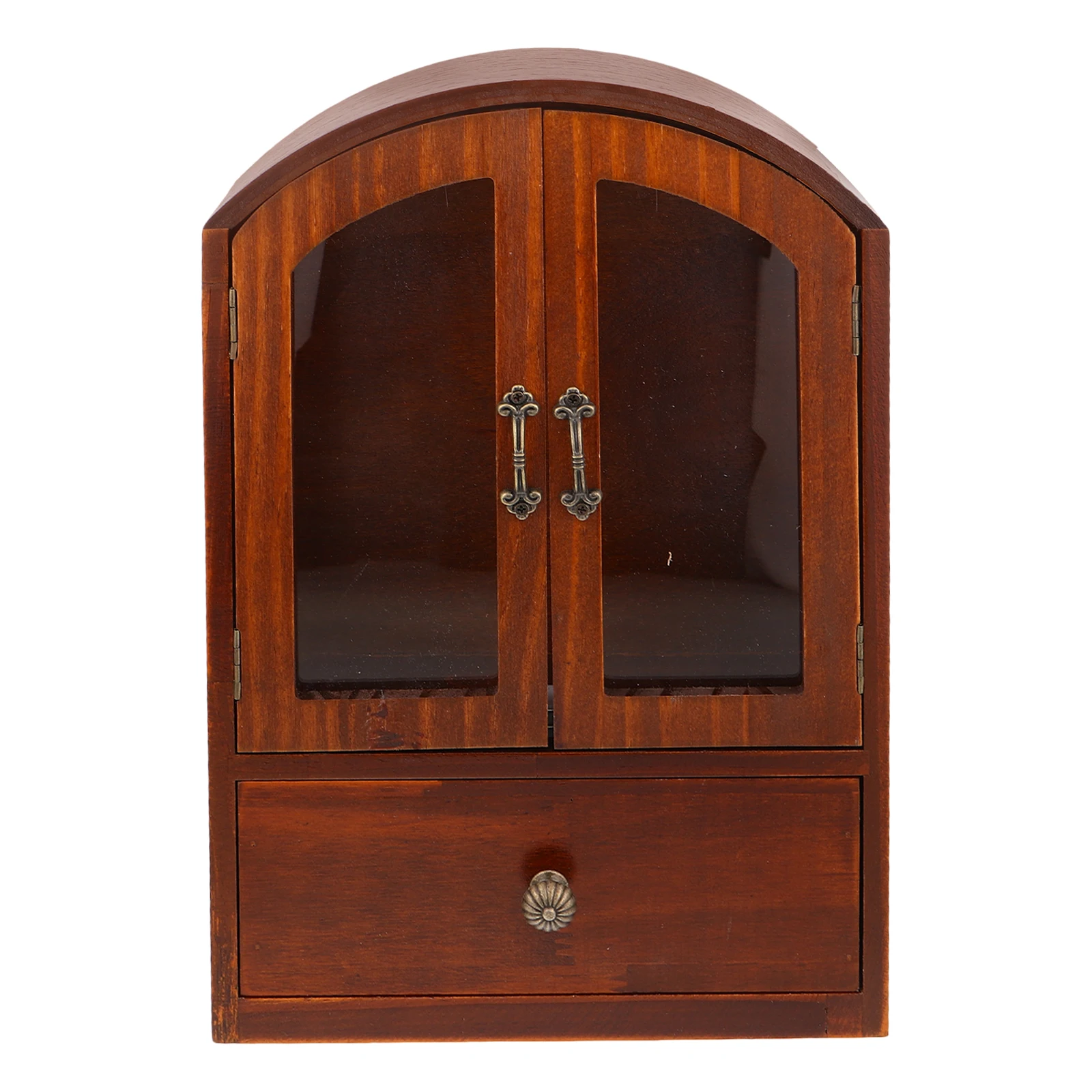 Retro Wood Desktop Storage Glass Desk Drawers Makeup Office Supplies Small Countertop Home Workspace Wood Cabinet With Doors