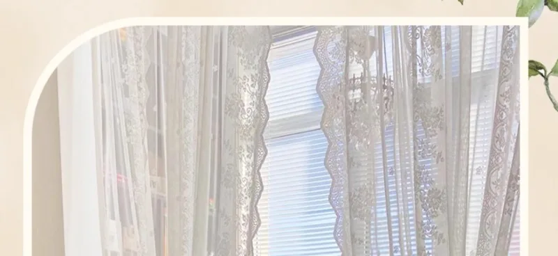 Merci Store Free Velcro French Lace Partition Kitchen Half Curtain for Living Room Window Bedroom Girl White Gauze Drapes - Image 4
