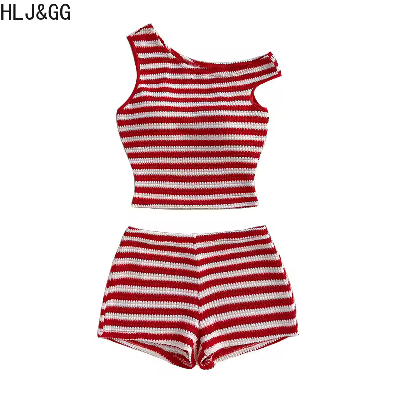 HLJ&GG 레드 스트라이프 니트 Y2K 크롭탑 세트 이미지