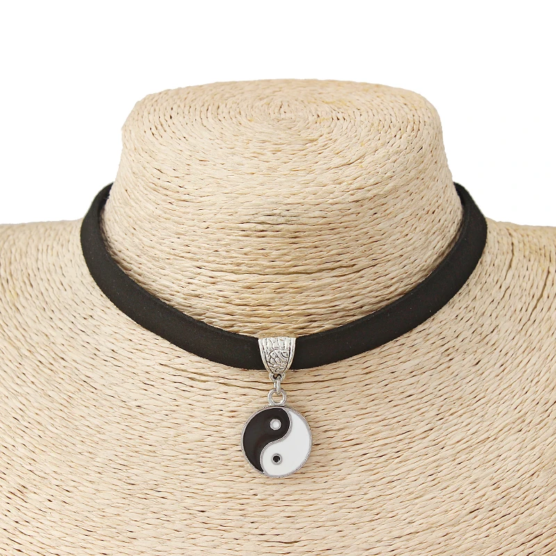 1pcs Fashion Jewelry Choker Necklace Black 10mm Flat Faux Suede Cord Egypt Ankh Cross Star Charm 13\