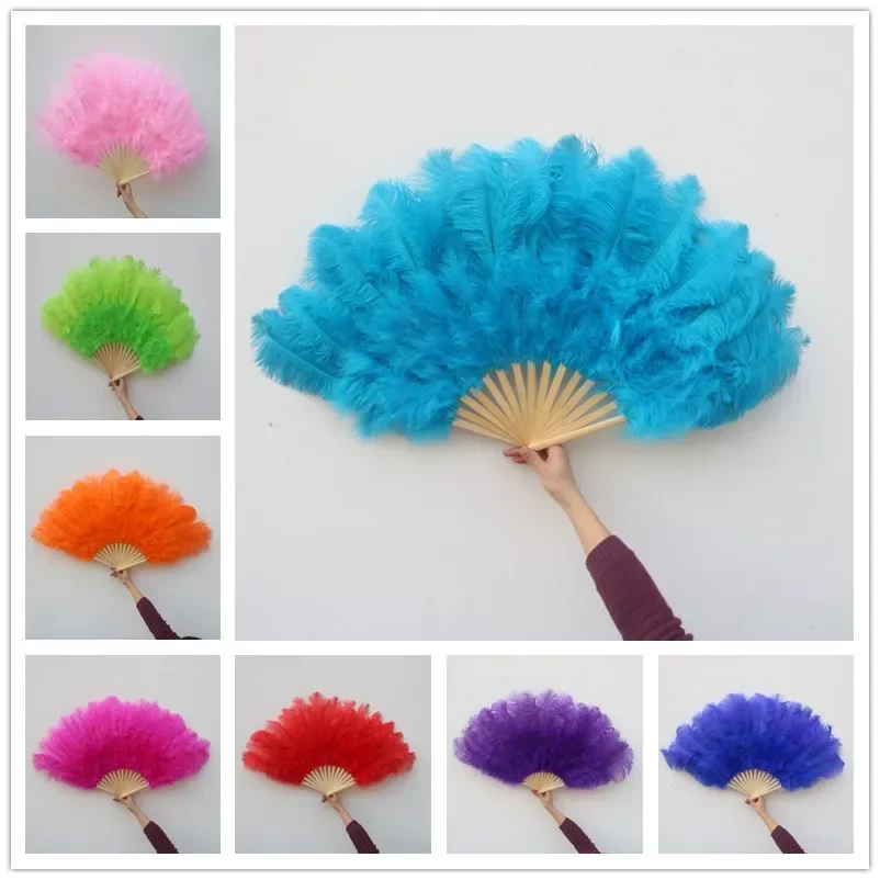 15 Bones Big Ostrich Feather Fan Decorates Halloween Party for Belly Dancers DIY Feathers Fan Bars Crafts