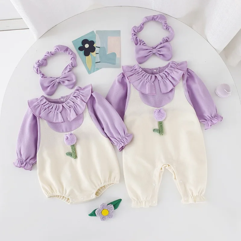 

Комбинезон-слип для новорожденных девочек, осенний, с длинным рукавом, на кнопках, в виде треугольного комбинезона, весенний тематический наряд