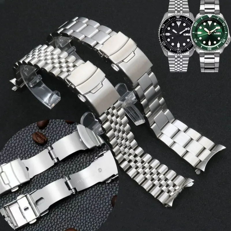 سوار فولاذي غير قابل للصدأ لـ Seiko SKX007 SKX009 SKX011 حزام بديل ذو نهاية منحنية مع أداة 20/22 مللي متر سوار لملحقات Seiko