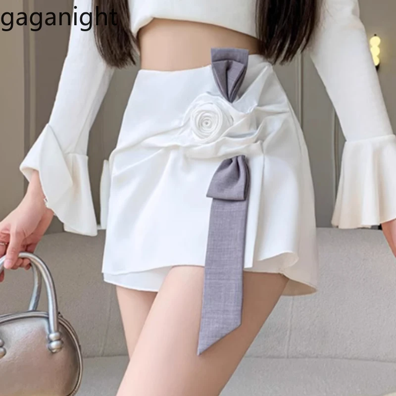 

Gaganight Women Three dimensional Rose Flower Half Skirt 2024 Summer New High Waist Unique Contrasting Color Short Skirt Shorts