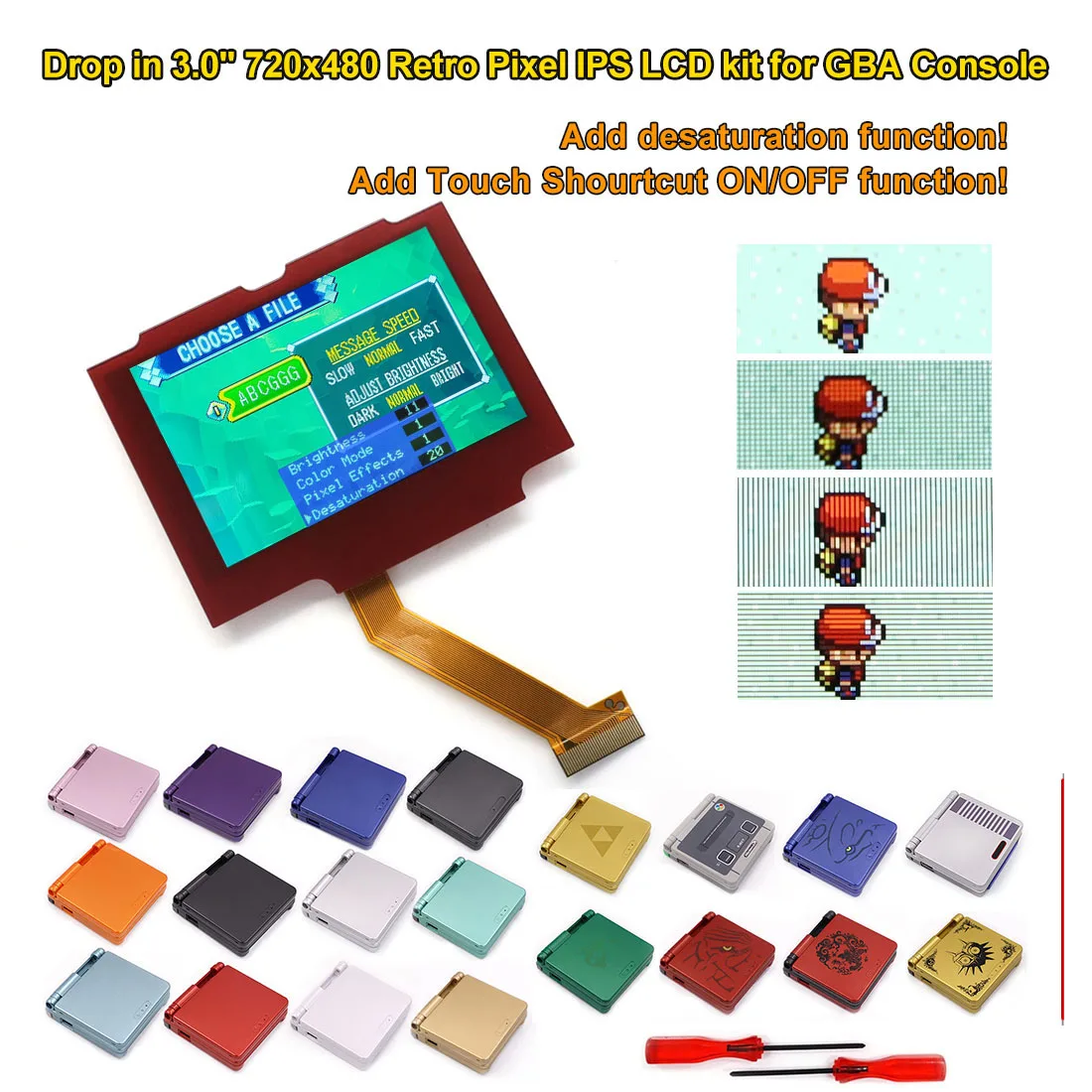 V5  9 pixels to 1  3.0 inch HD  Drop In  All in 1  Laminated 720x480 Retro Pixel IPS display For GBA SP Console  Backlight LCD