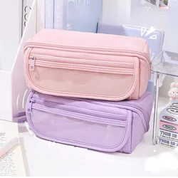 Large Capacity Pencil Case Box Transparent Kawaii Bag Standing Stationery Organizer Korean Pouch Girl Back To School