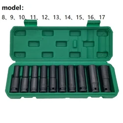 10Piece 8-17Mm 1/2 Inch Electric Wrench Socket Lithium Electric Wrench Hexagon Opening Lengthened Black