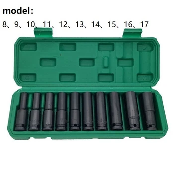 10 pieces 8-17mm 1/2 inch electric wrench socket lithium electric wrench hexagonal opening lengthened black