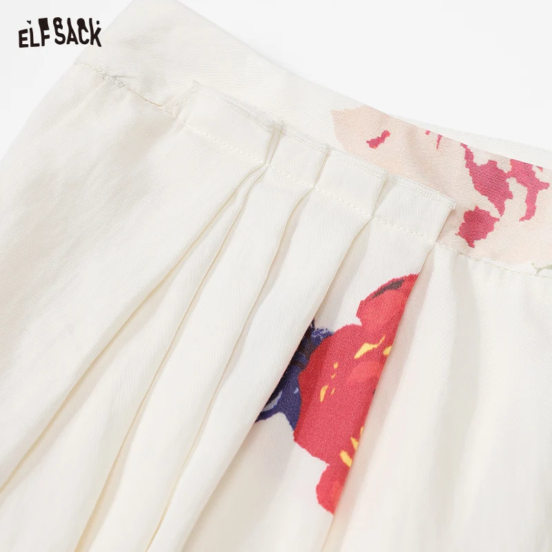 ELFSACK 2025 Summer New Arrivals Hand Drawn Flower Pleated Casual Straight Leg Wide Leg Pants For Women