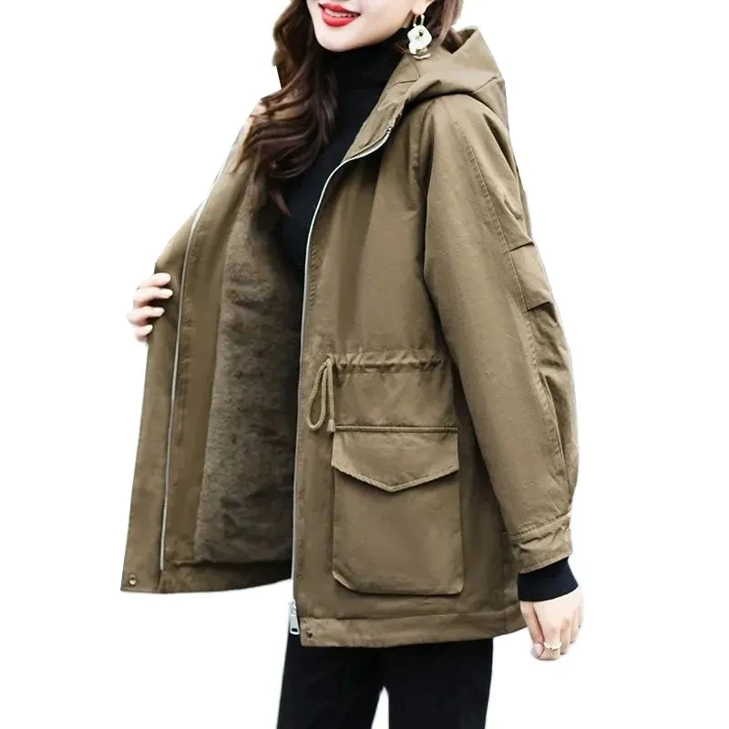 NewWinter Moda Cappotto Parka Donna Velluto e addensato Casual Allentato con cappuccio a maniche lunghe Giacca imbottita in cotone Cappotto femminile