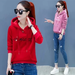 Women's Hooded Embroidery Sweatshirt 2023 Autumn Winter New Add Velvet Thickened Warm Top Lady Short Loose Coat 4XL