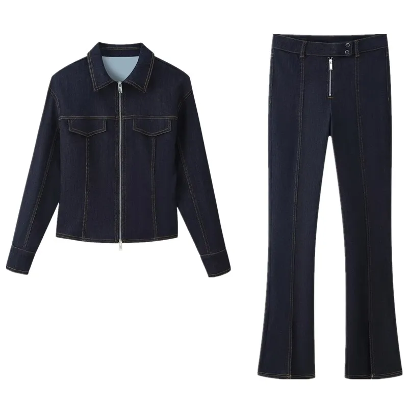 شتاء 2025 المرأة سليم صالح طويل Sve الدنيم جايت وسراويل Faion مجموعة عالية الخصر سستة مزين تخفيف Sle #5