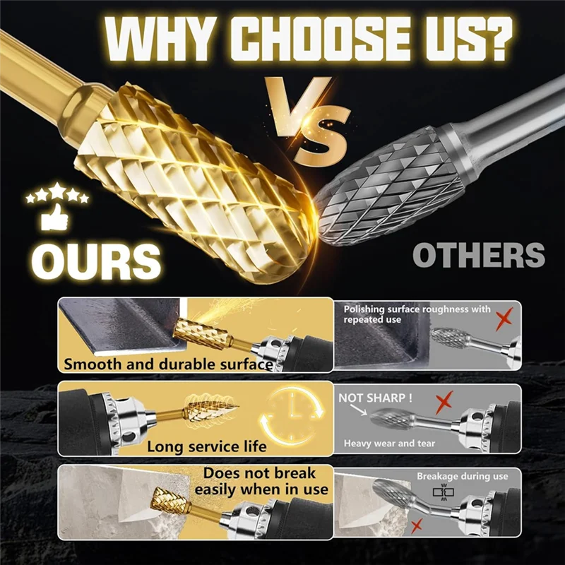 

ABBP-10 Pcs 1/4" Carbide Burr Set With Quick Change 1/4" Shank 1/4" Quick-Change Shank For Electric Grinding Burr Set Die Grinde