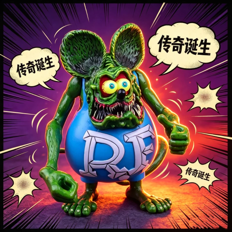 Rat Fink Action Figure PVC Collectible Model, Crazy Mouse Ed Roth