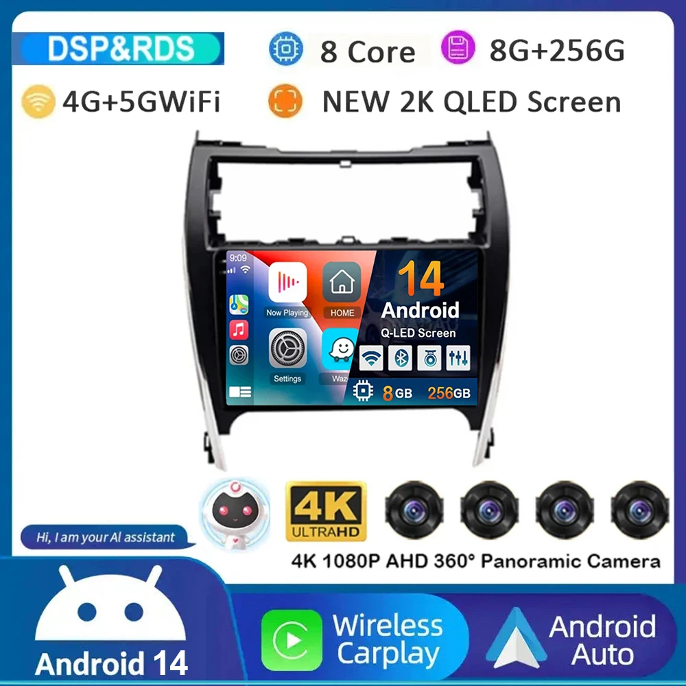 

Автомагнитола Carplay для Toyota Camry 7, XV, 50, 55, 2012-2017, Android 14