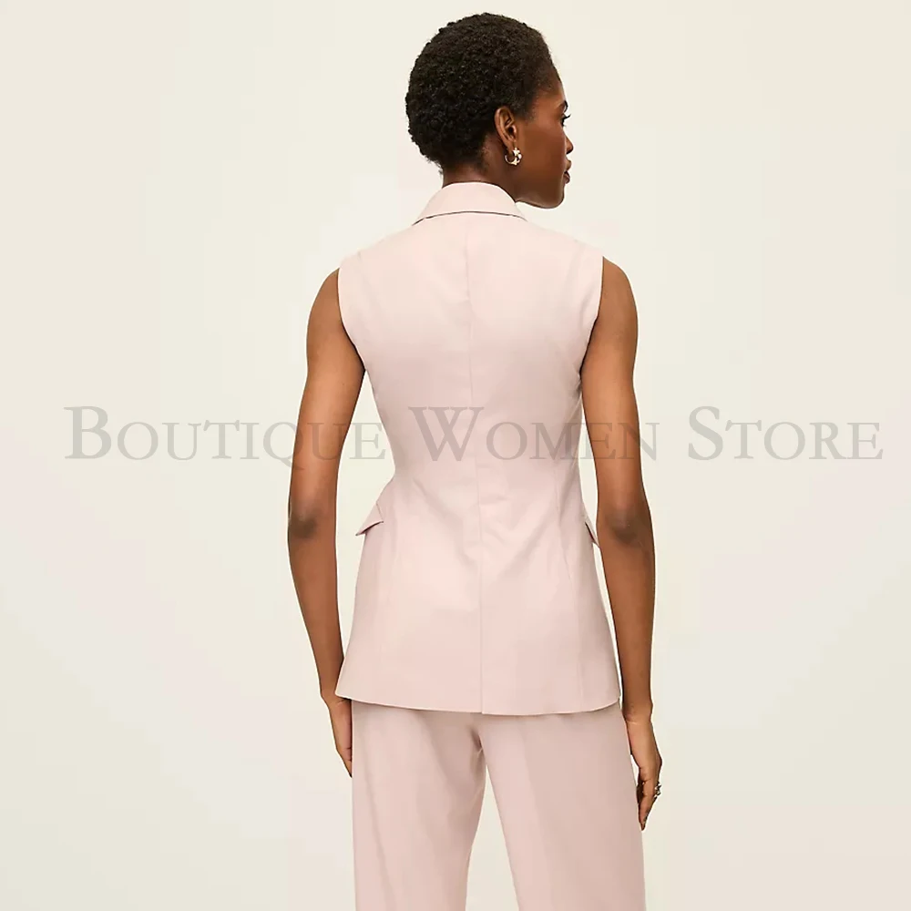 Luxury Summer Women's Suits Blazer Pink Peak Lapel Sleeveless Waistcoat With Pants 2 Piece Customized Female Clothing