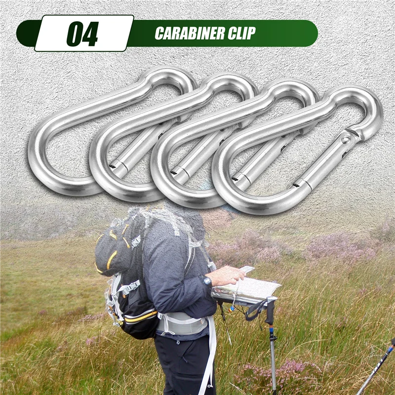 A97G 4Pcs M6 Spring Snap Hooks Heavy Duty Stainless Steel 304 Swing Set Accessories Fit For Gym,Camping,Traveling