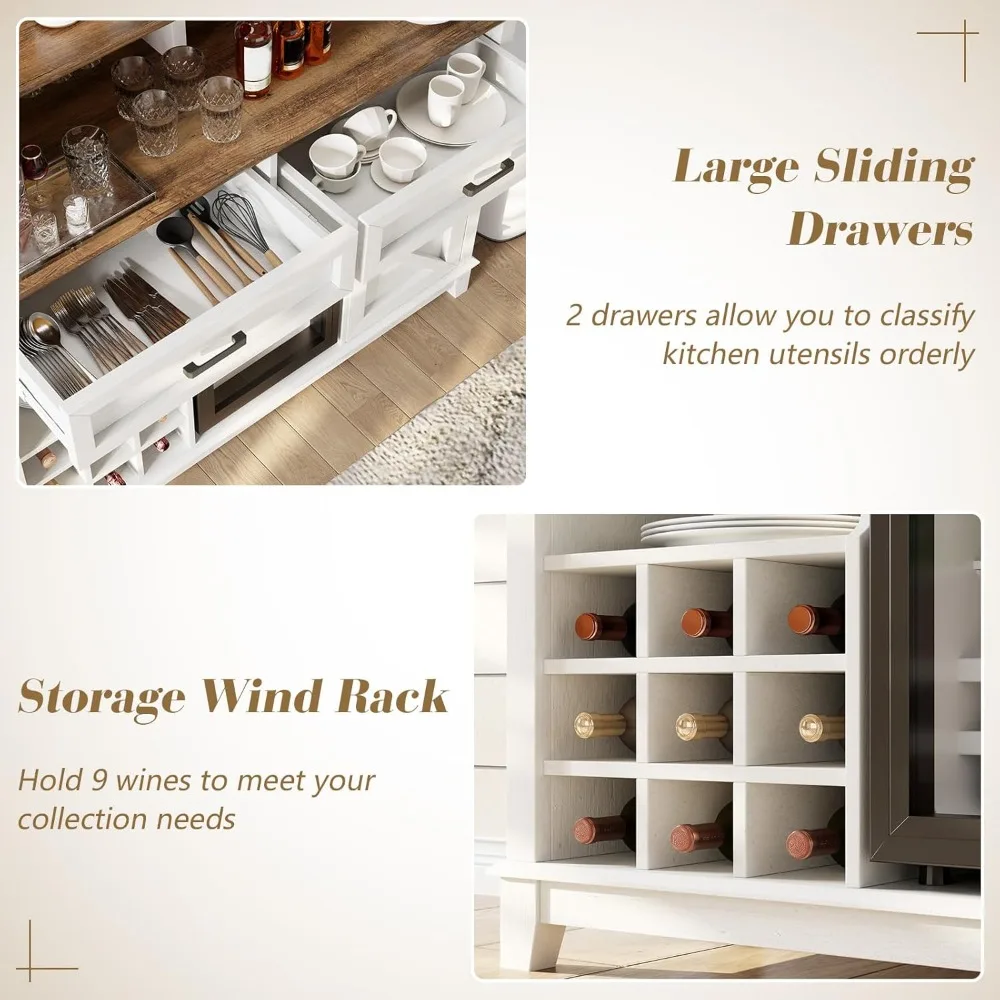 農家風コーヒーバーキャビネット、飲料用冷蔵庫クーラー付き、47インチの素朴なワインバーキャビネット、ミニ冷蔵庫15個付き、納屋のドア付き。