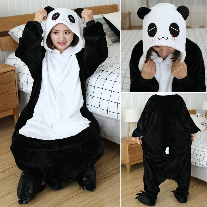 Onesies Adult Panda Unicorn Cartoon Onesie Women Flannel Pajamas Animal Cosplay One Piece Sleepwear Children Jumpsuits