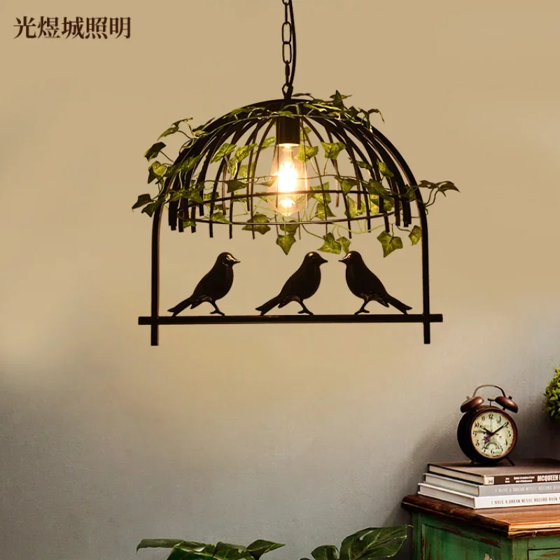 Walnut plant chandelier retro industrial wind bar bar restaurant bird cage chandelier loft wrought iron bird chandelier