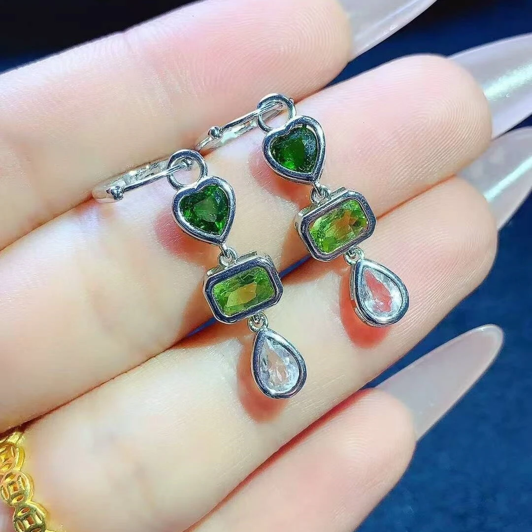 KJJEAXCMY exquisite Natural Diopside women's Earrings ,S925 silver electroplating process inlay,for birthday party and New Year
