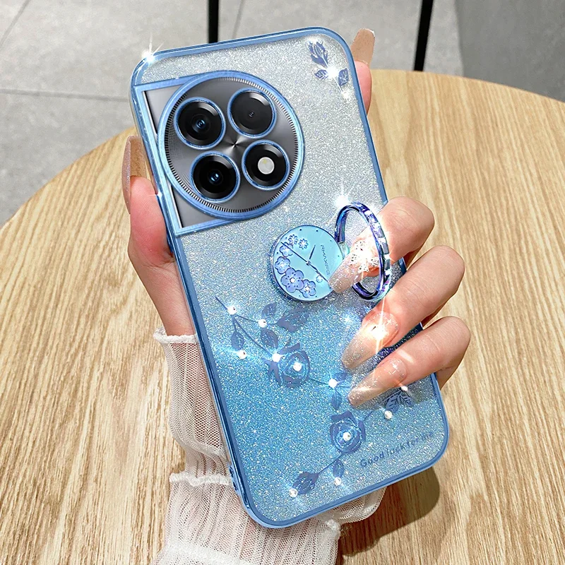 Gradient Color Flower Glitter Finger Ring Case for OnePlus 11 ACE Racing 10R 11R 9 Pro Nord CE3 N30 K11X Ring Holder Case