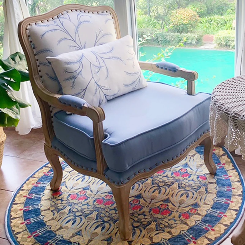 “/a Couch Solid Wood Wingback Chair Light Luxury American Fabric Balcony Bedroom Living Room Leisure.v
