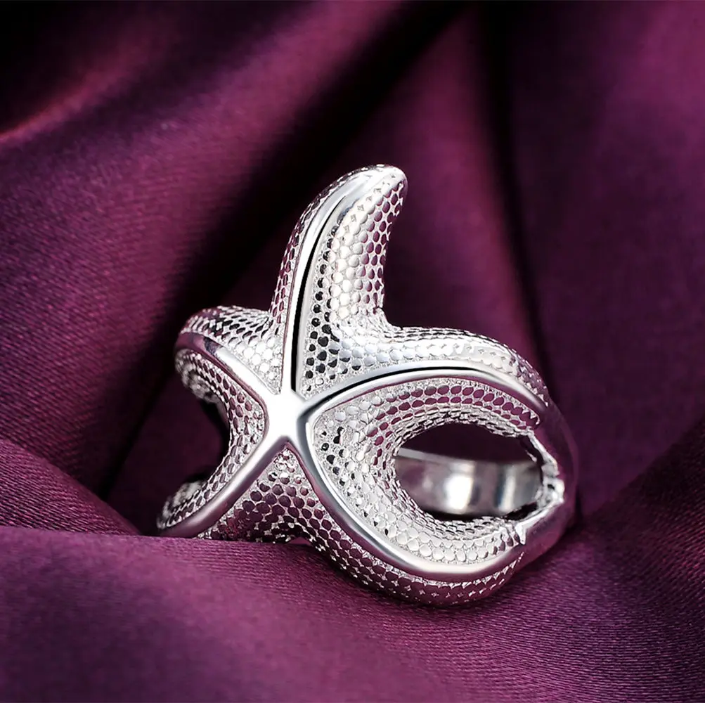 Korean Fashion Boutique Jewelry Wedding Accessories Trend 925 Silver Versatile Exquisite Jewelry Sweet Girl Starfish Ring Gift