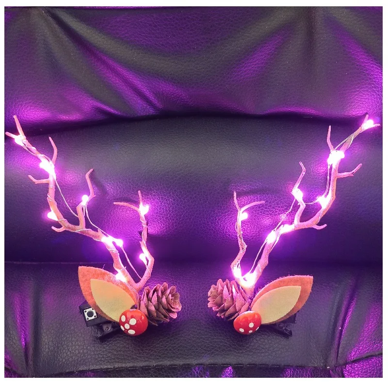 Women Girl Light Blinking  Elk Antler Ear Hair Clip Party Birthday Fairy Horn Head Wear Glow Deer navidad Christmas Decoration