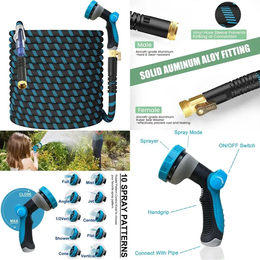 

Гибкий нерасширяемый садовый шланг длиной 150 футов с распылителем на 10 узоров, легкий, без ударов, герметичный, идеально подходит для улицы