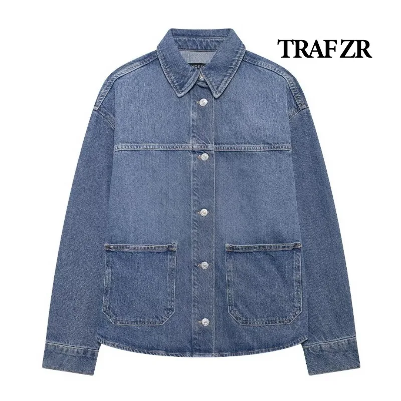 

TRAF ZR Solid Blouses for Lady Elegant Women's Luxury Blouses Summer Y2K Tops Harajuku Fashion Denim Shirts Long Sleeve Shirt