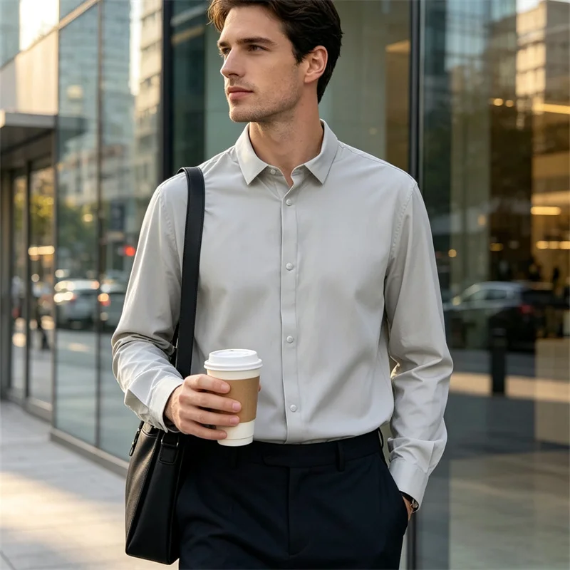 Water-Resistant Travel Commute Shirt! Breathable High Elastic Seamless Taped Woven Long Sleeve Casual Style for Men And Women