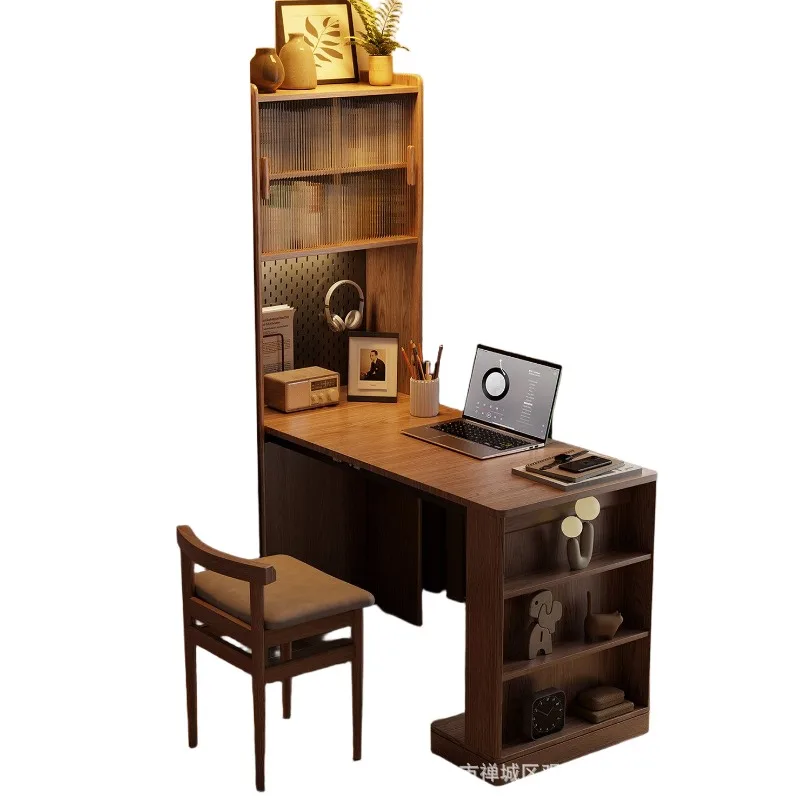 

Solid wood folding desk bookcase integrated children's study table small apartment desk computer desk retractable and adjustable
