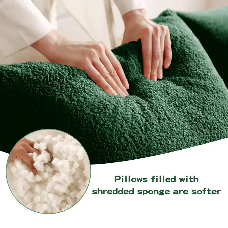 أريكة من قماش تيدي الناعم بدون عظم، تصميم مضاد للانزلاق، كرسي تجميع مع مساند للذراعين المنحنية لدعم مريح، ارتفاع 32D