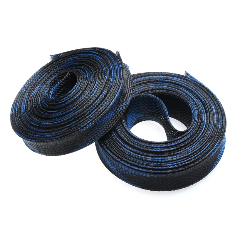 5M Cable Sleeve Blue&Black Expandable High Density Wire Protection PET Nylon Braided Sleeving Cables 2/4/6/8/10/12/15/20/25mm
