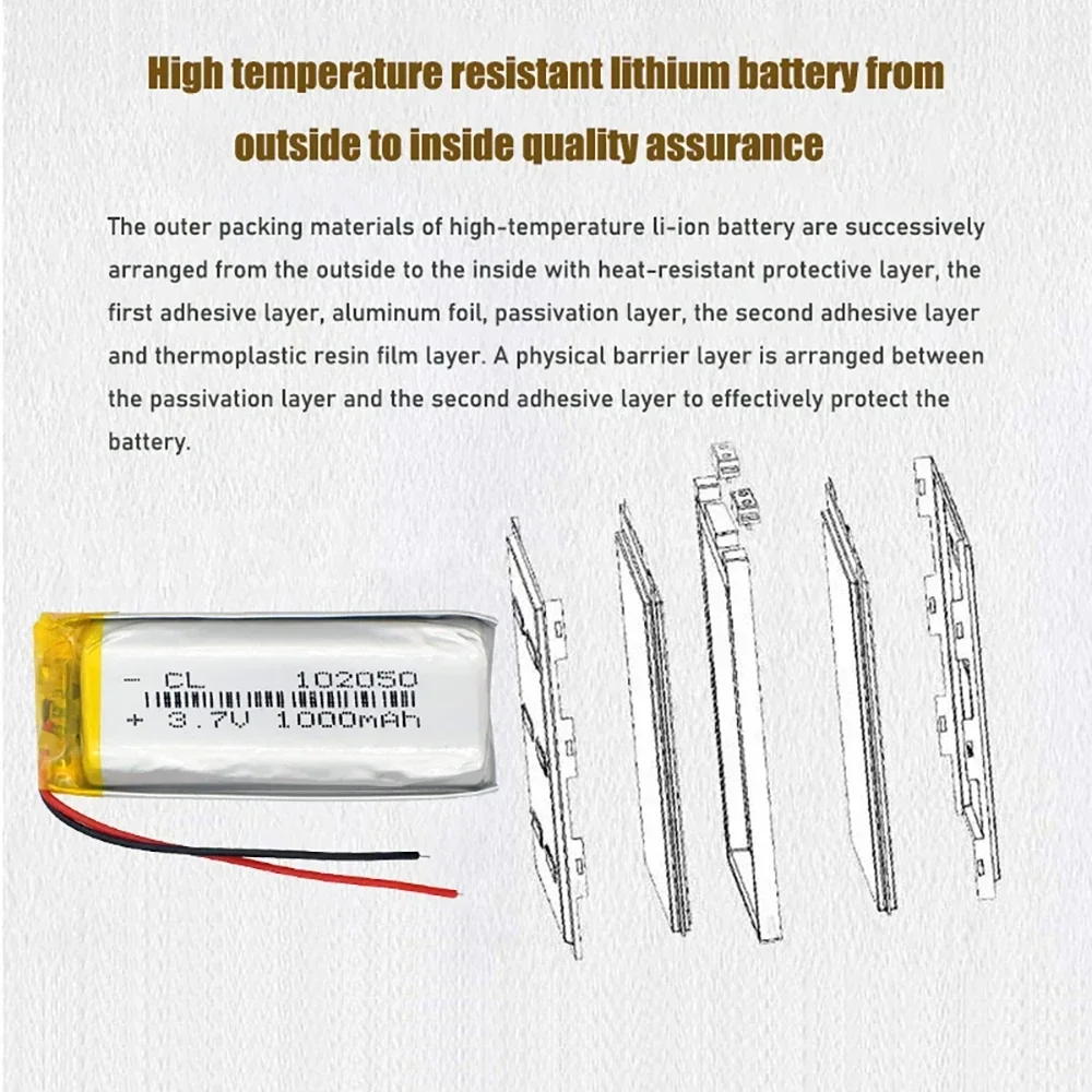 Batería recargable de polímero de litio de 3,7 V 102050   Li-Po de 1000mah para núcleo de carga de altavoz Bluetooth con pistola de acero pequeña