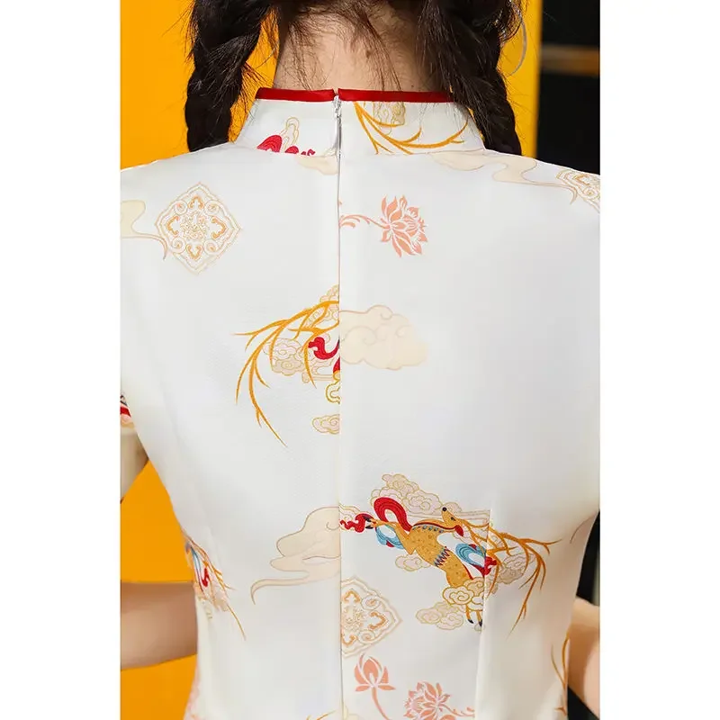 Chinese Traditional Cheongsam Short Style 2025 New Young Style Daily Modern Girl Improved Summer Deer Party Dress