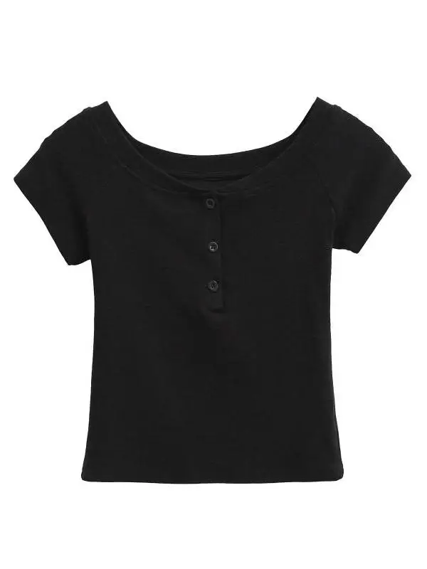 T-shirt sexy ort Sve American Retro Spicy Girl Button Street Sle Summer Base Layer Dimagrante ort Lunghezza One oulder