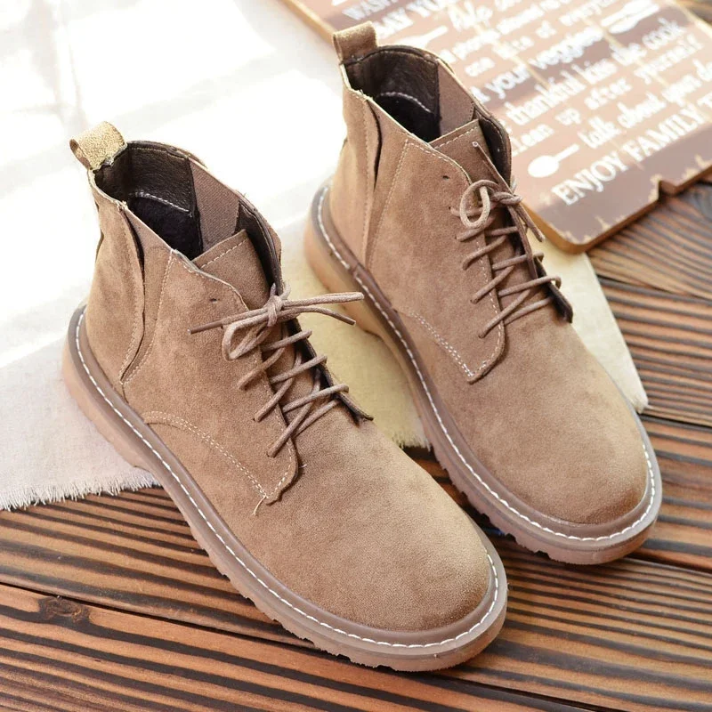 British Style Retro Suede Round Head Women Boots Booties College Wind Simple Versatile Flat Shoes Fashion Casual Single  Shoes