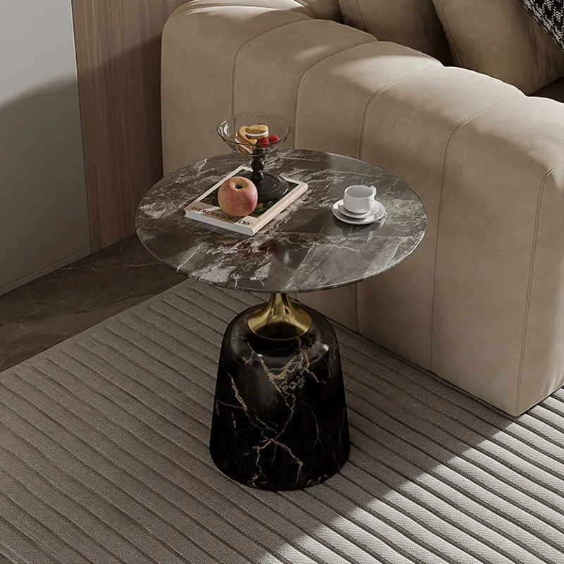 

Nordic rock slab coffee table marble round edge villa model room living room corner bedroom bedside hotel