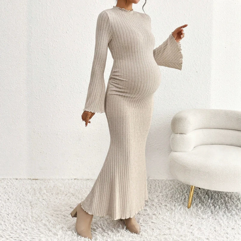 European and American Maternity Clothing Autumn and Winter Flared Sleeve Fishtail Skirt Elegant Knitted Dress